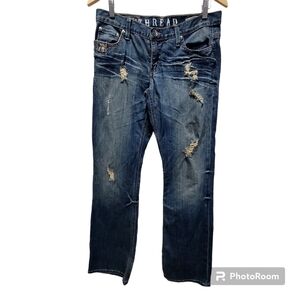 So Thread Size 29 99% Cotton Embellished Distressed Frayed Blue Jeans